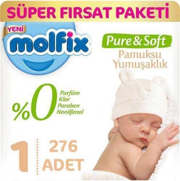 Molfix Pure&Soft 1 Beden 276 Adet Bebek Bezi