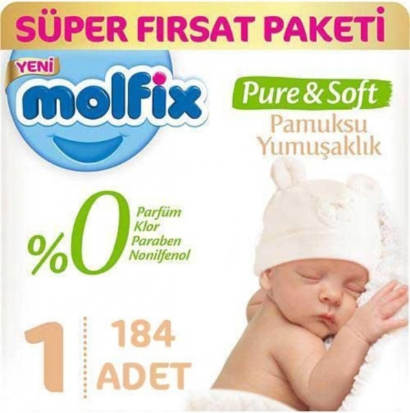 Molfix Pure&Soft 1 Beden 184 Adet Bebek Bezi