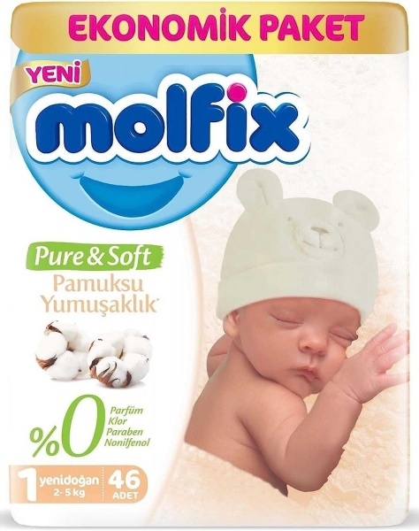 Molfix Pure&Soft 1 Beden 46 Adet Bebek Bezi