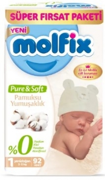 Molfix Pure&Soft 1 Beden 92 Adet Bebek Bezi