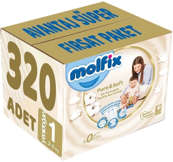 Molfix Pure&Soft 1 Beden 320 Adet Bebek Bezi