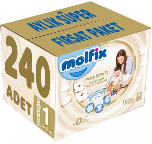 Molfix Pure&Soft 1 Beden 240 Adet Bebek Bezi