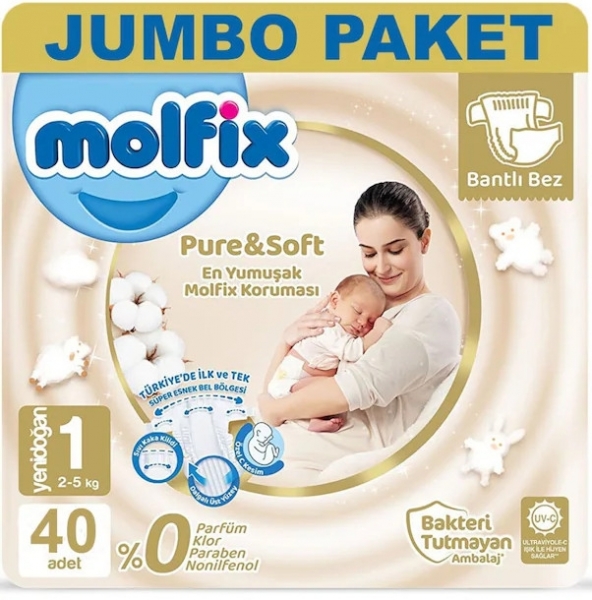 Molfix Pure&Soft 1 Beden 40 Adet Bebek Bezi