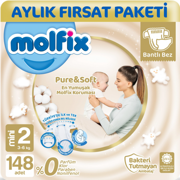 Molfix Pure&Soft 2 Beden 148 Adet Bebek Bezi