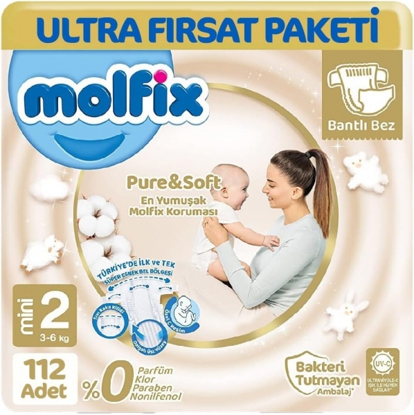 Molfix Pure&Soft 2 Beden 112 Adet Bebek Bezi