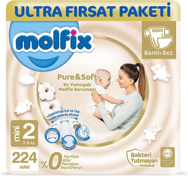 Molfix Pure&Soft 2 Beden 224 Adet Bebek Bezi