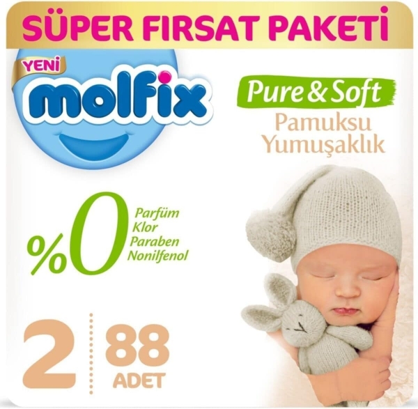 Molfix Pure&Soft 2 Beden 88 Adet Bebek Bezi