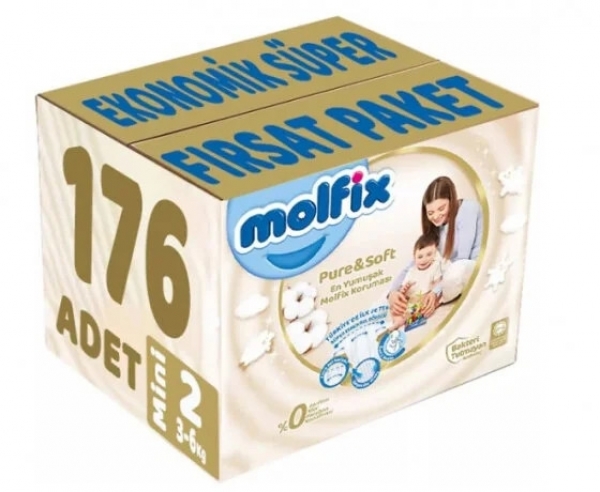 Molfix Pure&Soft 2 Beden 176 Adet Bebek Bezi