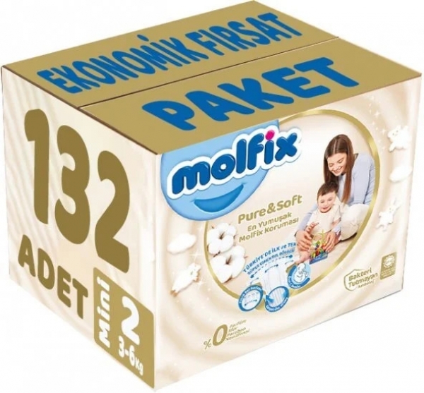 Molfix Pure&Soft 2 Beden 132 Adet Bebek Bezi