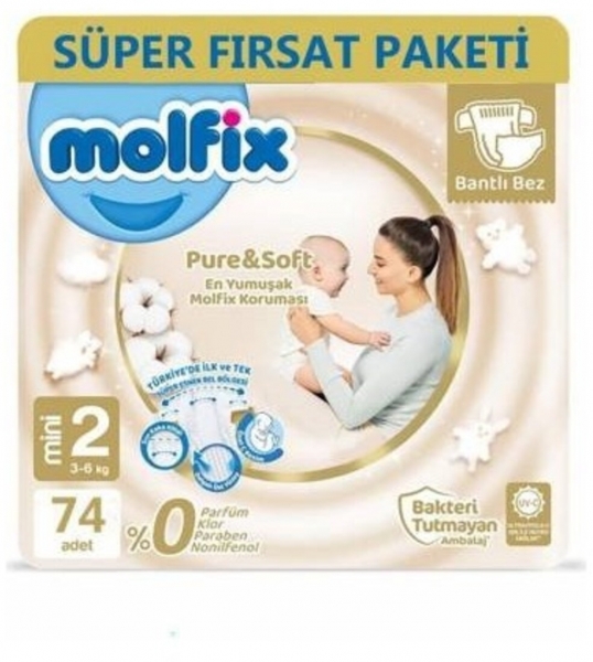 Molfix Pure&Soft 2 Beden 74 Adet Bebek Bezi