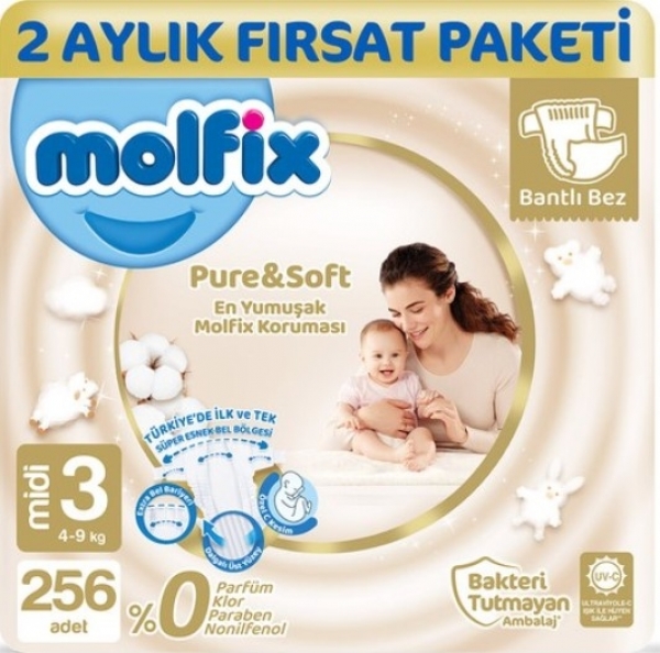 Molfix Pure&Soft 3 Beden 256 Adet Bebek Bezi