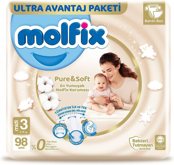 Molfix Pure&Soft 3 Beden 98 Adet Bebek Bezi