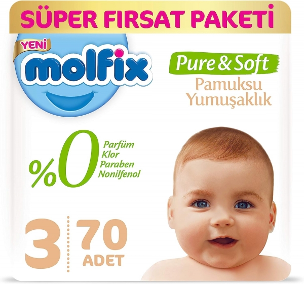 Molfix Pure&Soft 3 Beden 70 Adet Bebek Bezi