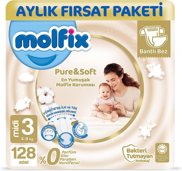 Molfix Pure&Soft 3 Beden 128 Adet Bebek Bezi