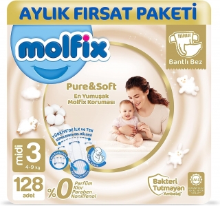 Molfix Pure&Soft 3 Beden 128 Adet Bebek Bezi