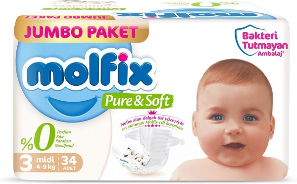 Molfix Pure&Soft 3 Beden 34 Adet Bebek Bezi