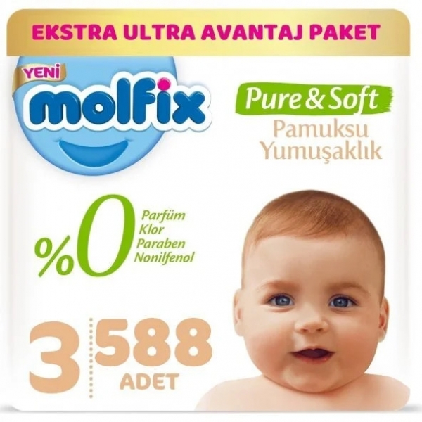 Molfix Pure&Soft 3 Beden 588 Adet Bebek Bezi