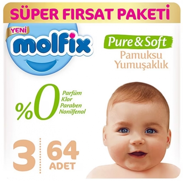 Molfix Pure&Soft 3 Beden 64 Adet Bebek Bezi
