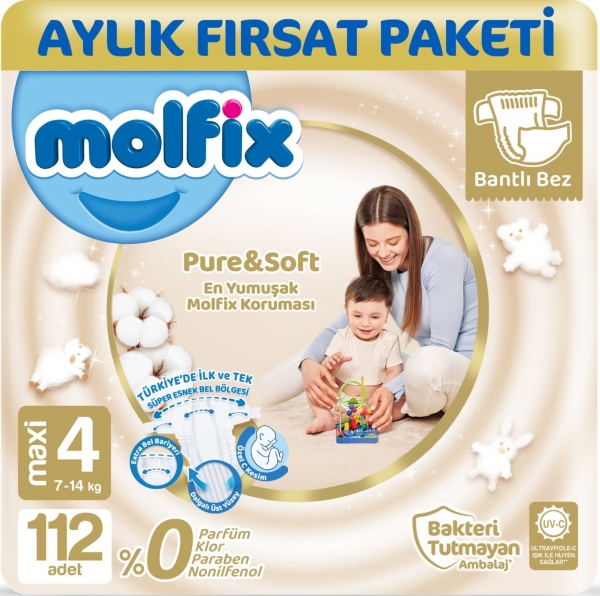 Molfix Pure&Soft 4 Beden 112 Adet Bebek Bezi