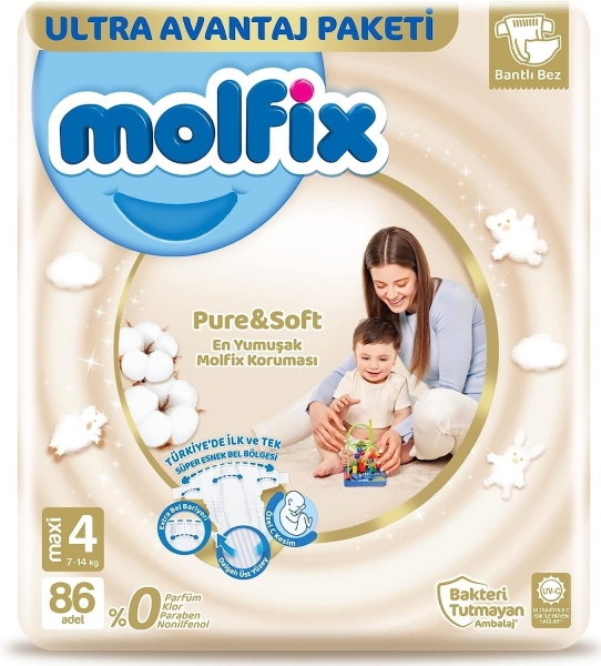 Molfix Pure&Soft 4 Beden 86 Adet Bebek Bezi