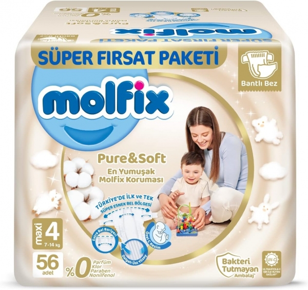 Molfix Pure&Soft 4 Beden 56 Adet Bebek Bezi