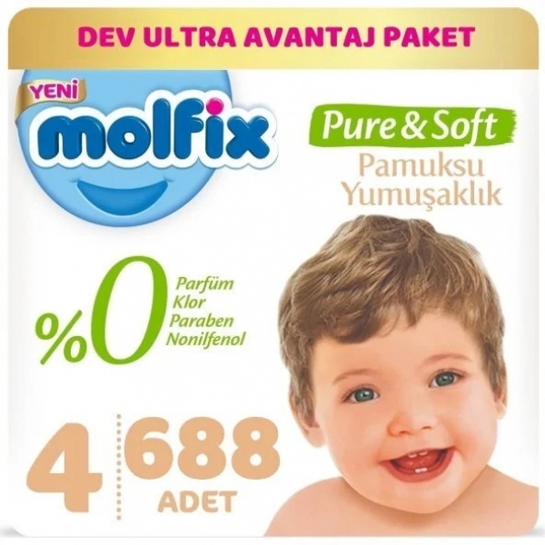 Molfix Pure&Soft 4 Beden 688 Adet Bebek Bezi
