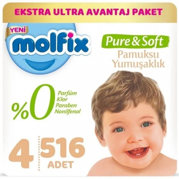 Molfix Pure&Soft 4 Beden 516 Adet Bebek Bezi
