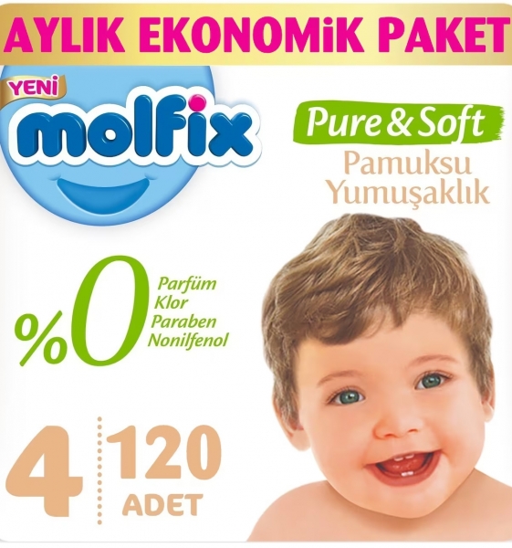 Molfix Pure&Soft 4 Beden 120 Adet Bebek Bezi