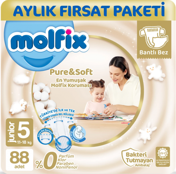 Molfix Pure&Soft 5 Beden 88 Adet Bebek Bezi