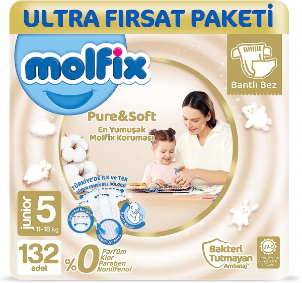 Molfix Pure&Soft 5 Beden 132 Adet Bebek Bezi