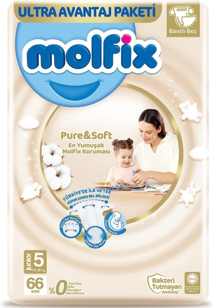 Molfix Pure&Soft 5 Beden 66 Adet Bebek Bezi