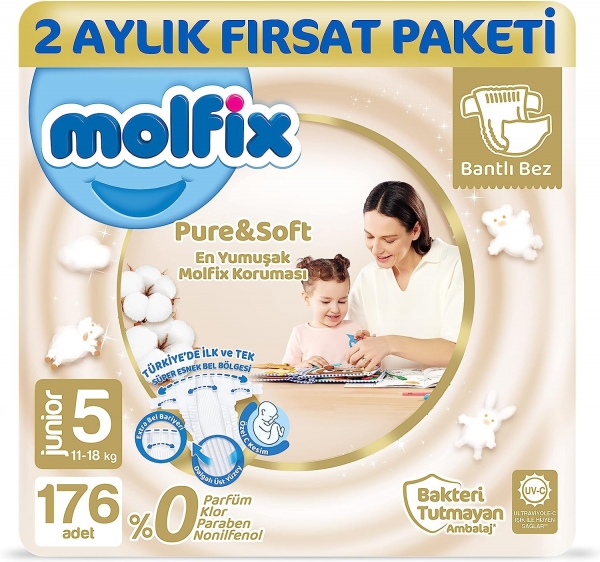 Molfix Pure&Soft 5 Beden 176 Adet Bebek Bezi