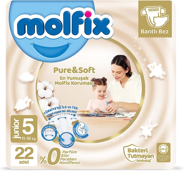 Molfix Pure&Soft 5 Beden 22 Adet Bebek Bezi