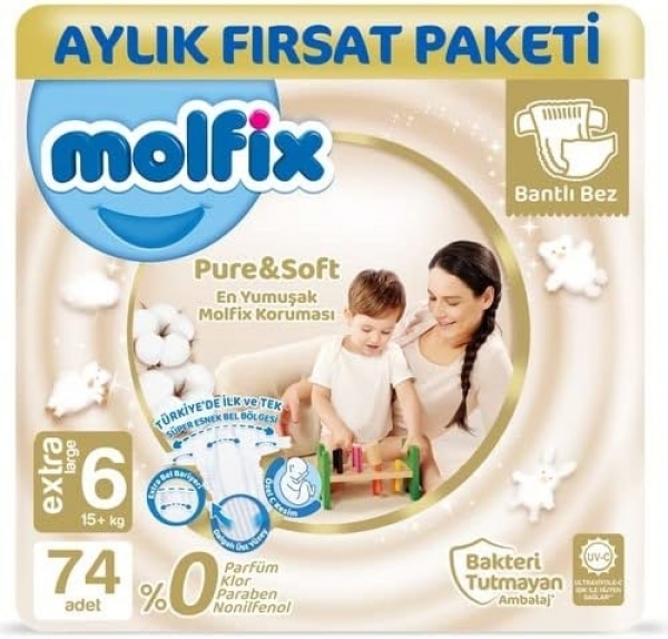Molfix Pure&Soft 6 Beden 74 Adet Bebek Bezi