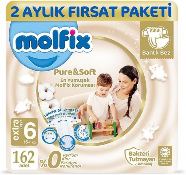 Molfix Pure&Soft 6 Beden 162 Adet Bebek Bezi