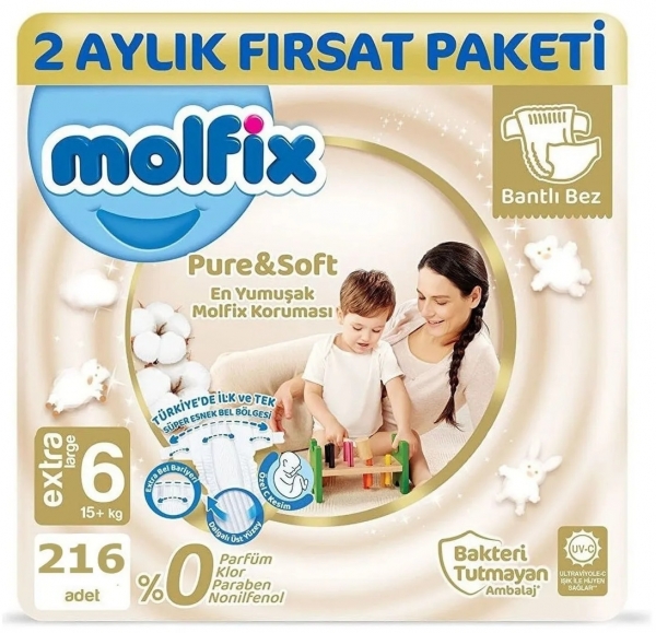 Molfix Pure&Soft 6 Beden 216 Adet Bebek Bezi