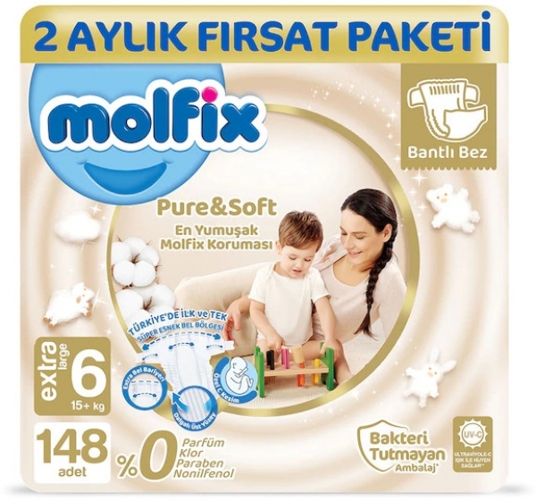 Molfix Pure&Soft 6 Beden 148 Adet Bebek Bezi