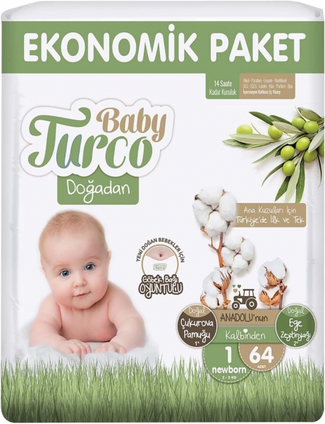 Baby Turco Doğadan 1 Beden 64 Adet Bebek Bezi