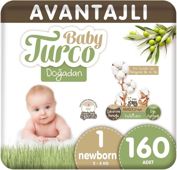 Baby Turco Doğadan 1 Beden 160 Adet Bebek Bezi