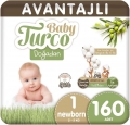 Baby Turco Doğadan 1 Beden 160 Adet Bebek Bezi