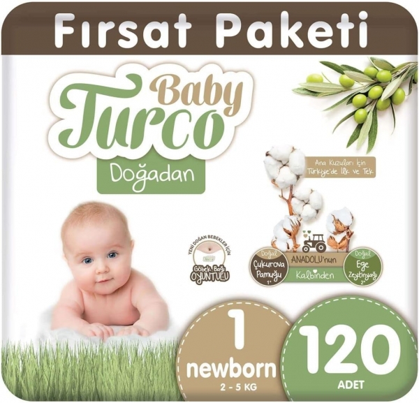 Baby Turco Doğadan 1 Beden 120 Adet Bebek Bezi