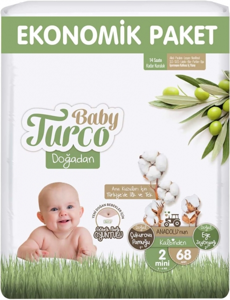 Baby Turco Doğadan 2 Beden 68 Adet Bebek Bezi