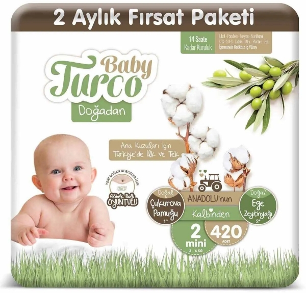 Baby Turco Doğadan 2 Beden 420 Adet Bebek Bezi