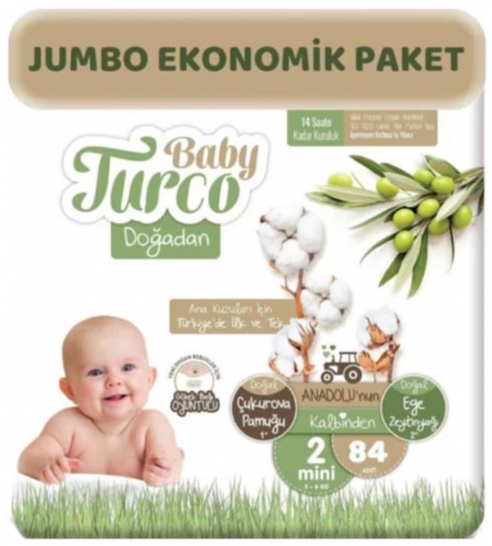 Baby Turco Doğadan 2 Beden 84 Adet Bebek Bezi