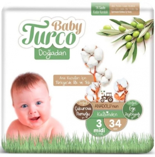 Baby Turco Doğadan 3 Beden 34 Adet Bebek Bezi
