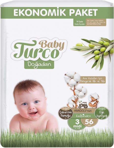 Baby Turco Doğadan 3 Beden 56 Adet Bebek Bezi