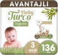 Baby Turco Doğadan 3 Beden 136 Adet Bebek Bezi
