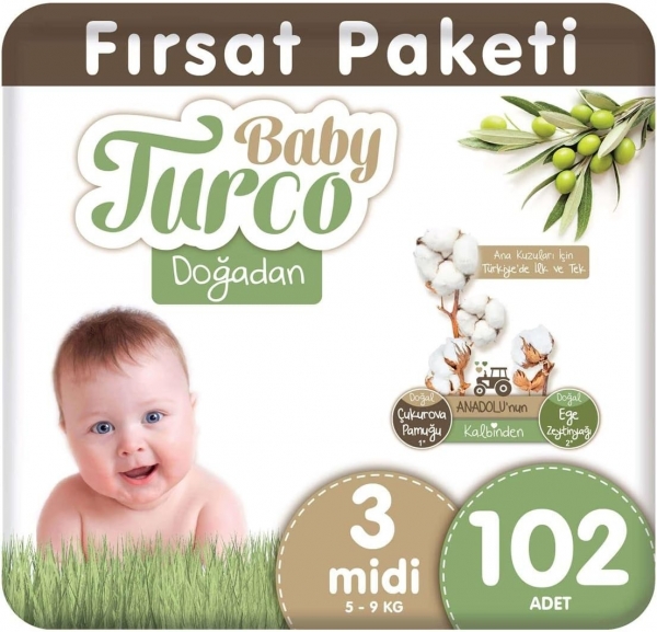 Baby Turco Doğadan 3 Beden 102 Adet Bebek Bezi