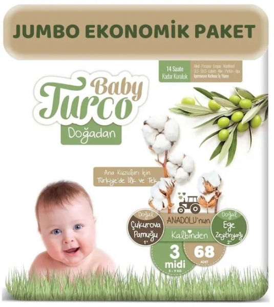 Baby Turco Doğadan 3 Beden 68 Adet Bebek Bezi