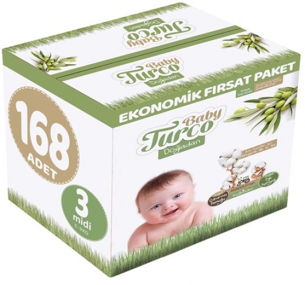 Baby Turco Doğadan 3 Beden 168 Adet Bebek Bezi